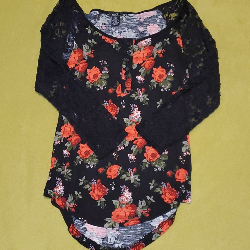 Black and orange floral shirt